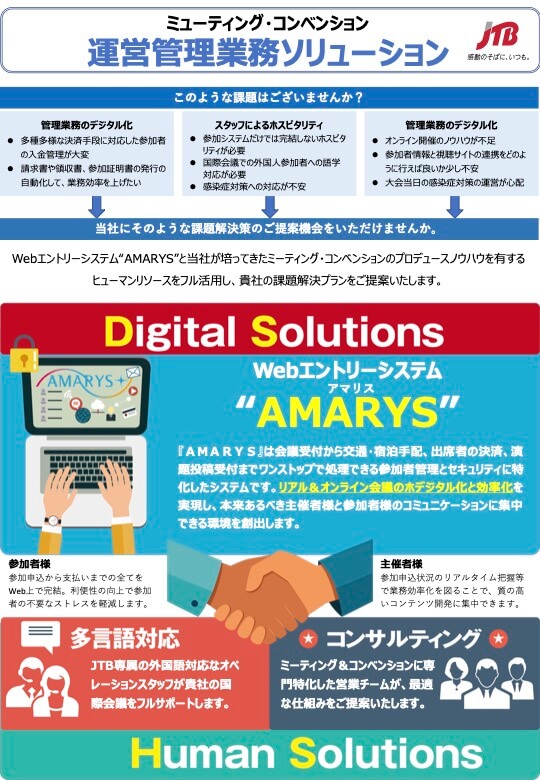 ミーティング・コンベンションの参加者管理・受付業務の生産性向上をサポート Webエントリーシステム“AMARYS”（運営管理業務ソリューション）