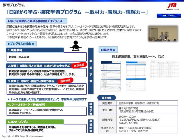日経から学ぶ・探究学習プログラム　ー取材力・表現力・読解力ー